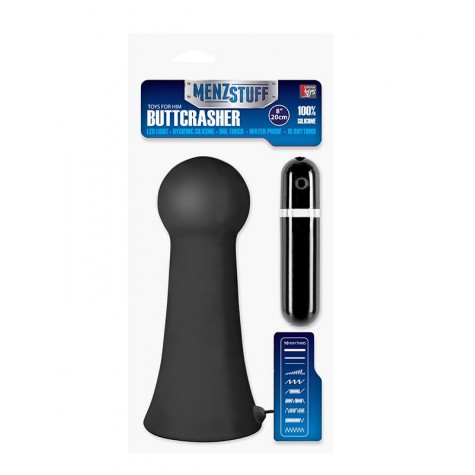 Большая чёрная вибропробка MENZSTUFF VIBRATING BUTTCRASHER BULBOUS - 20 см.