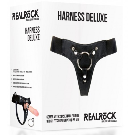 Черные трусики Harness Deluxe для страпона O-ring